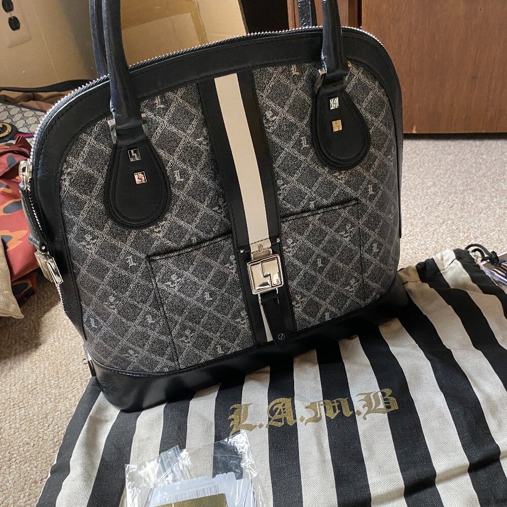 Gwen Stefani L.A.M.B. Kingston Montego Bowler Bag in Silver Gray Black  EUC